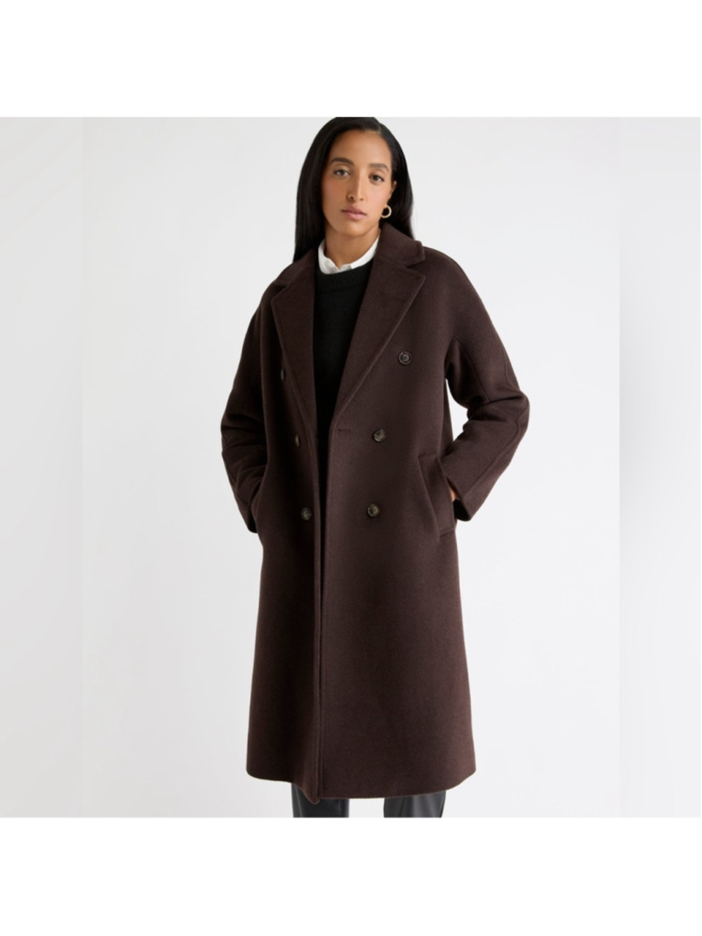 RW&CO. Wool Oversized Double-Breasted Long Winter Trench Coat Dark Brown L